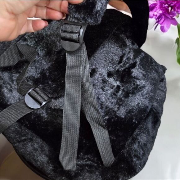 Hello Kitty Backpack Kuromi Embroidered Plush Furry Black 15" Book Bag Sanrio - Picture 6 of 14